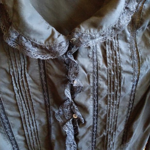 Black cotton 3/4 sleeve button down shirt with lace trim Xhilaration size XS - Picture 13 of 16